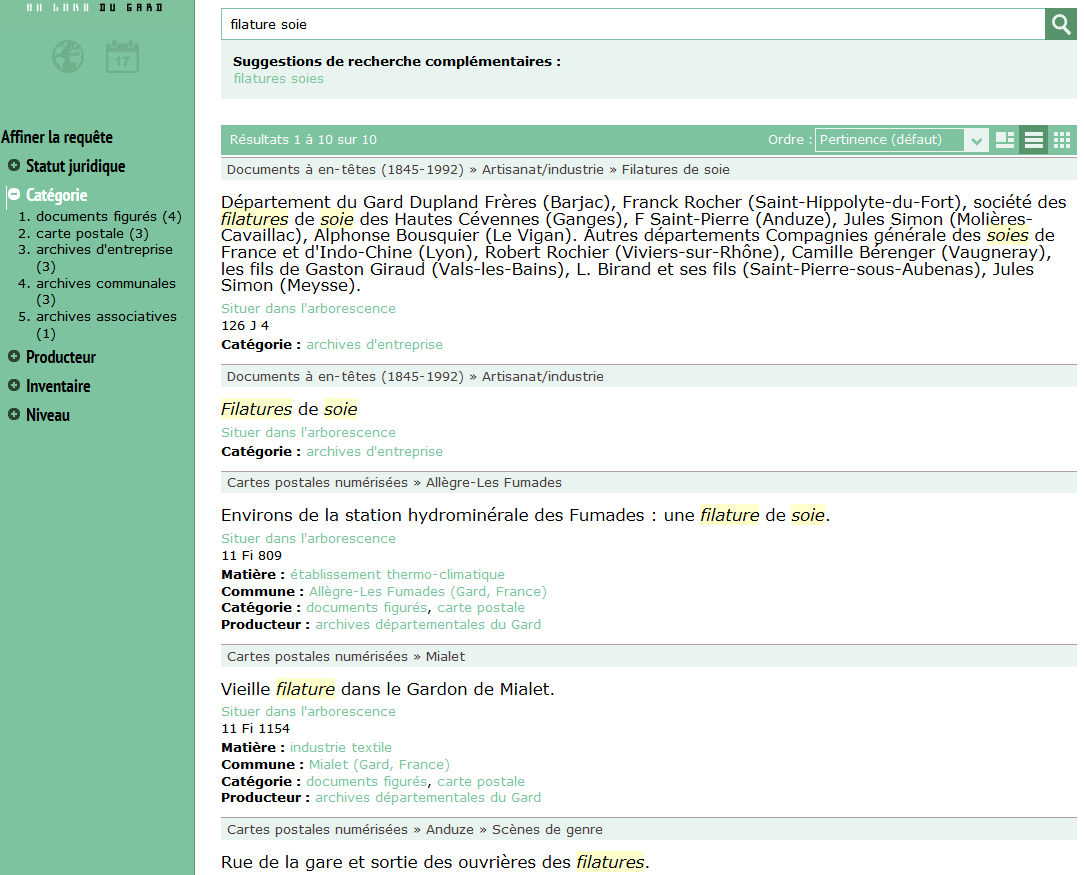 requete lancée sur filature et soie