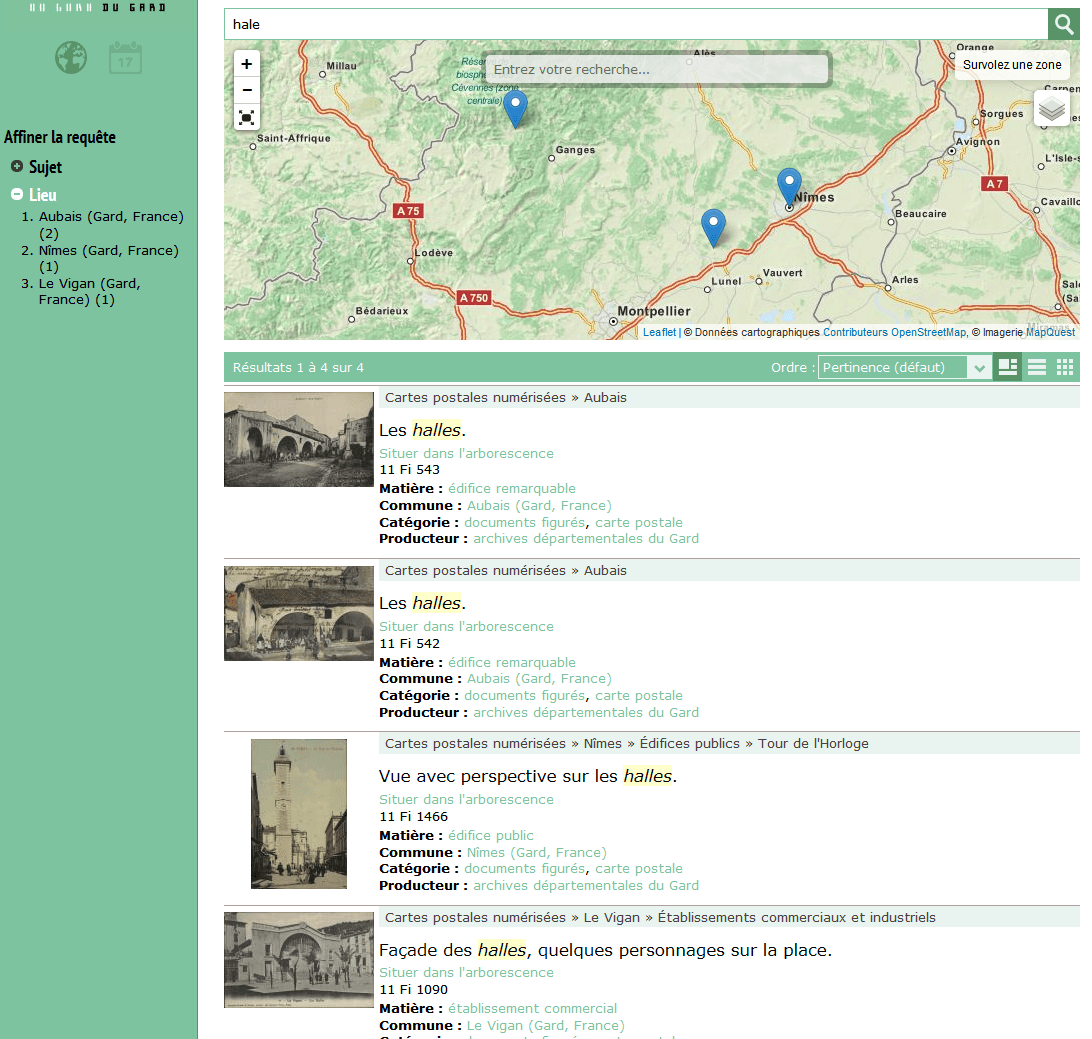 la carte localisation et filtrage