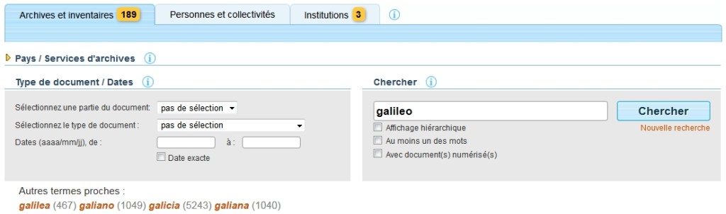 Formulaire de recherche avancée du portail européen des archives